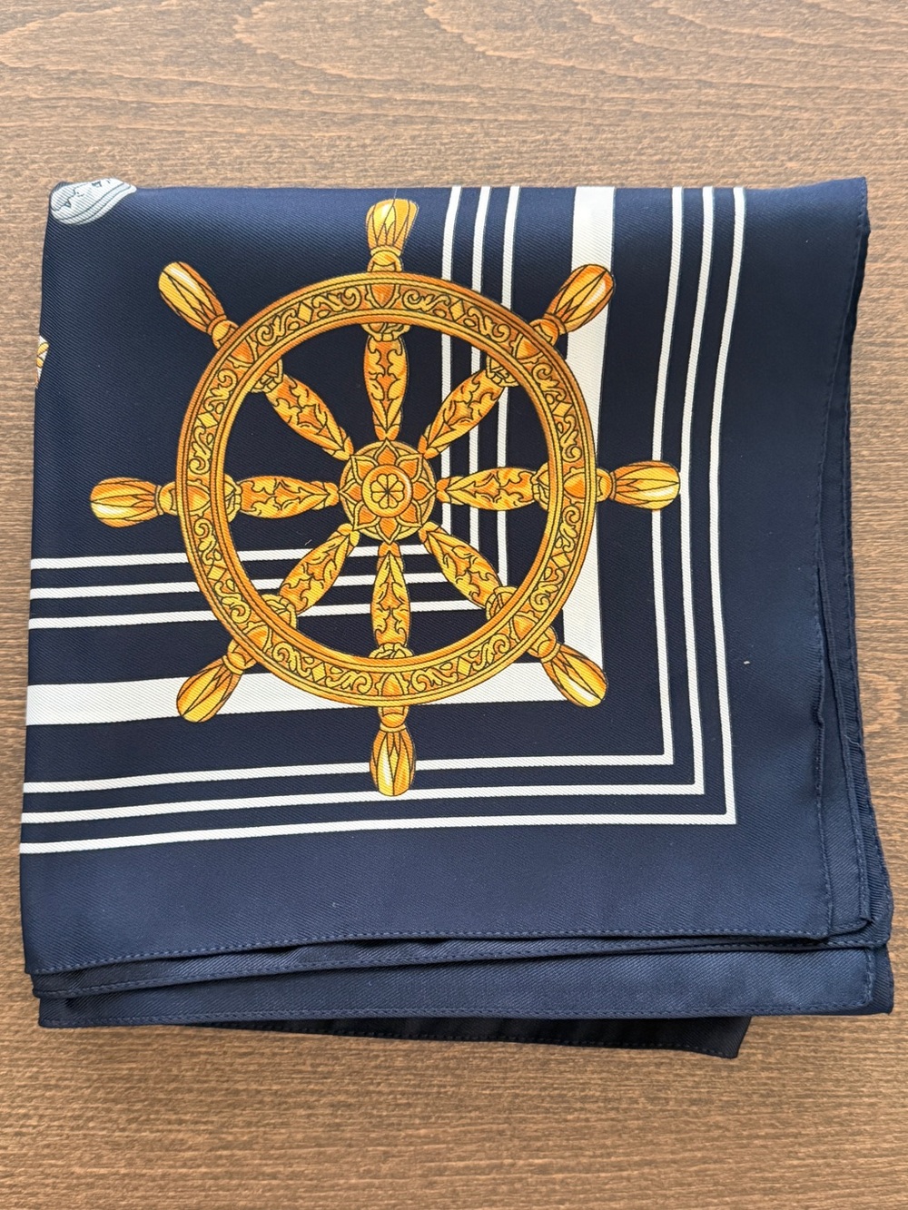 Vintage Nautical Style Scarf Navy Blue & Gold Equestrian Maritime Design